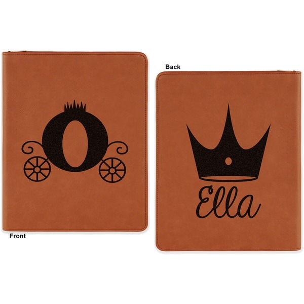 Princess Carriage Cognac Leatherette Zipper Portfolios with Notepad - Double Sided - Apvl