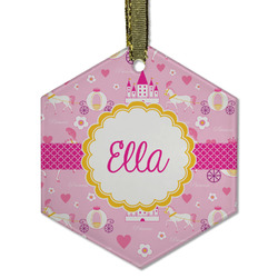 Princess Carriage Flat Glass Ornament - Hexagon w/ Name or Text