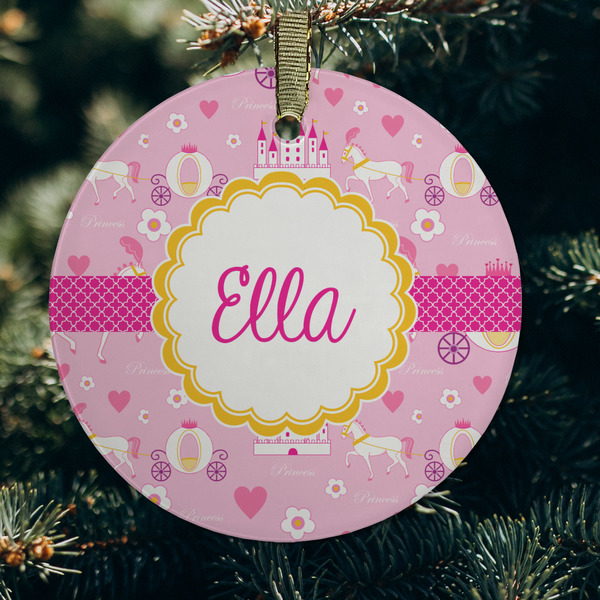 Princess Carriage Frosted Glass Ornament - Round (Lifestyle)