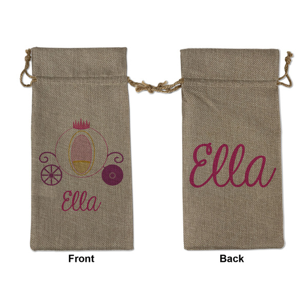 Custom Princess Carriage Large Burlap Gift Bag - Front & Back (Personalized)