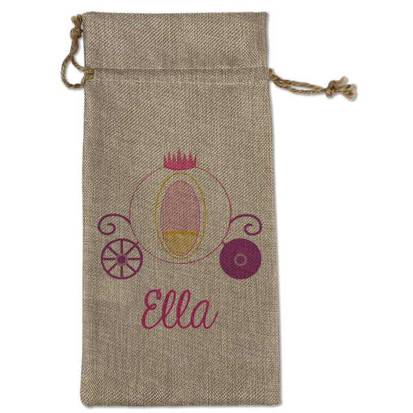 Custom Princess Carriage Large Burlap Gift Bag - Front