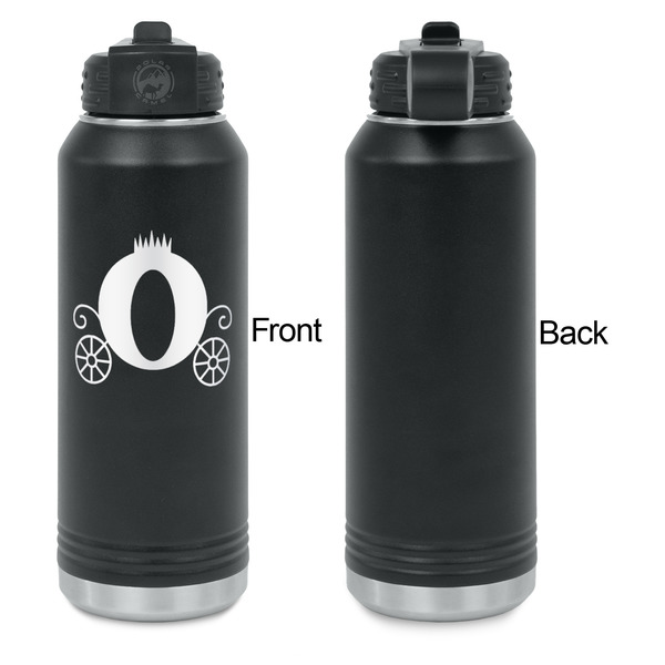 Princess Carriage Laser Engraved Water Bottles - Front Engraving - Front & Back View