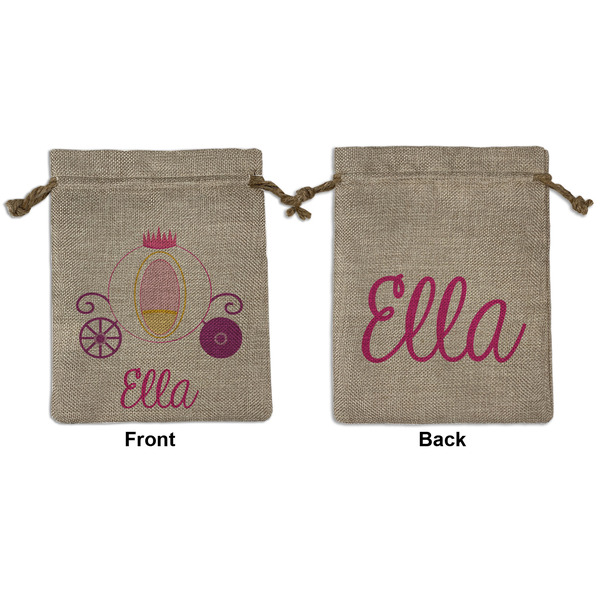 Custom Princess Carriage Medium Burlap Gift Bag - Front & Back (Personalized)