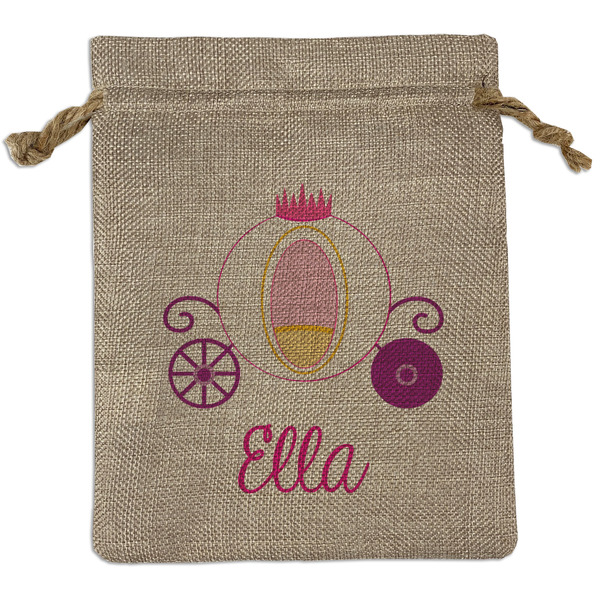 Custom Princess Carriage Medium Burlap Gift Bag - Front