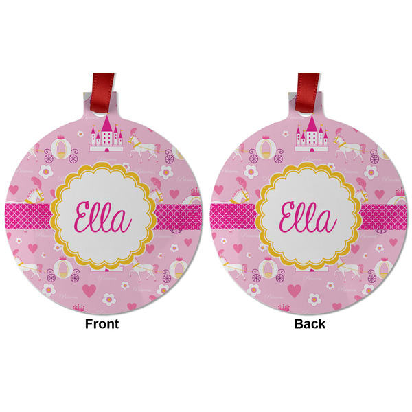 Princess Carriage Metal Ball Ornament - Front and Back