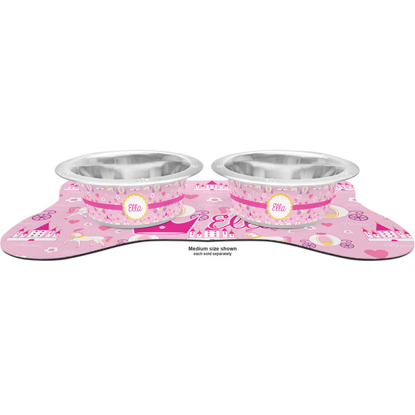Princess Carriage Metal Pet Bowls - On Dog Bone Shaped Mat