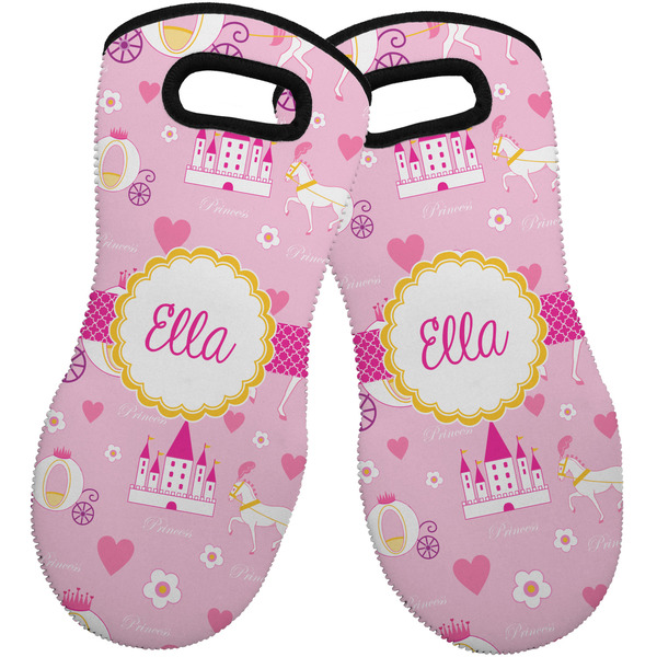 Custom Princess Carriage Neoprene Oven Mitts - Set of 2 w/ Name or Text