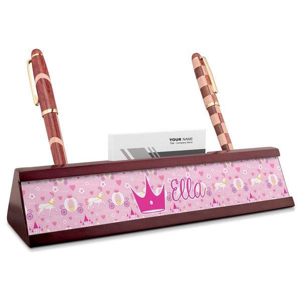 Custom Princess Carriage Red Mahogany Nameplate with Business Card Holder (Personalized)