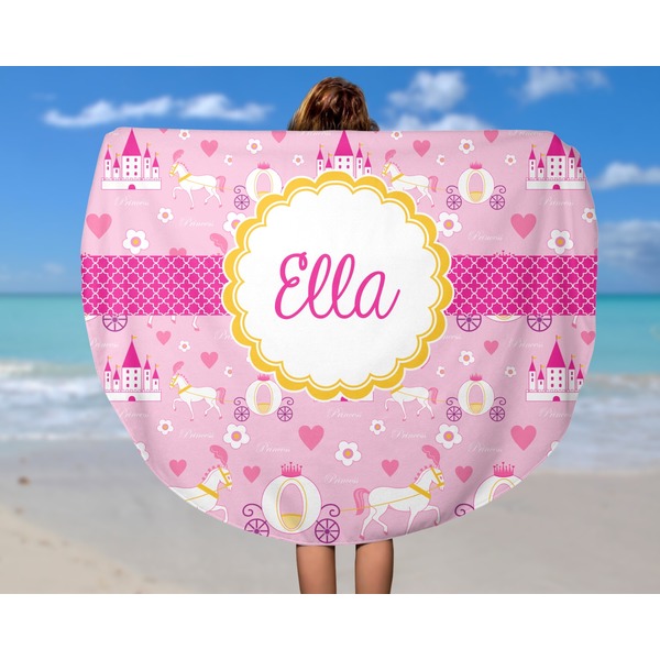 Princess Carriage Round Beach Towel - In Use