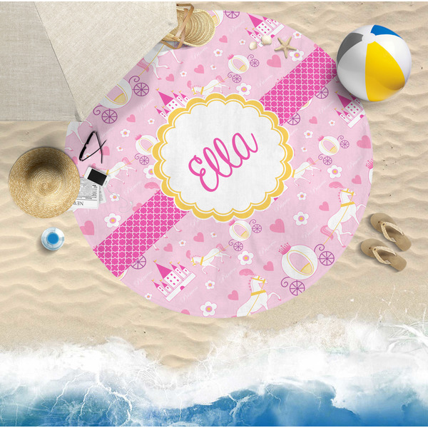 Princess Carriage Round Beach Towel Lifestyle