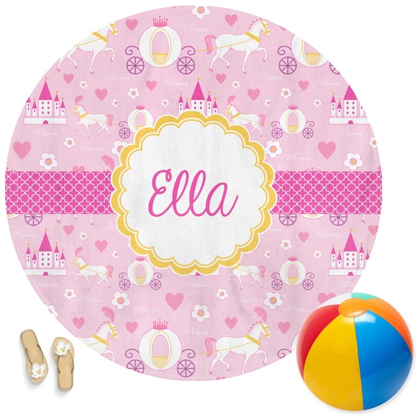Custom Princess Carriage Round Beach Towel (Personalized)