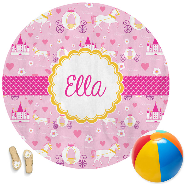 Custom Princess Carriage Round Beach Towel (Personalized)