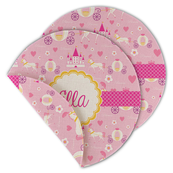 Custom Princess Carriage Round Linen Placemat - Double Sided - Set of 4 (Personalized)