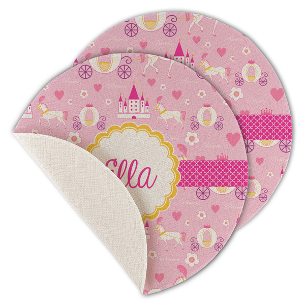 Custom Princess Carriage Round Linen Placemat - Single Sided - Set of 4 (Personalized)