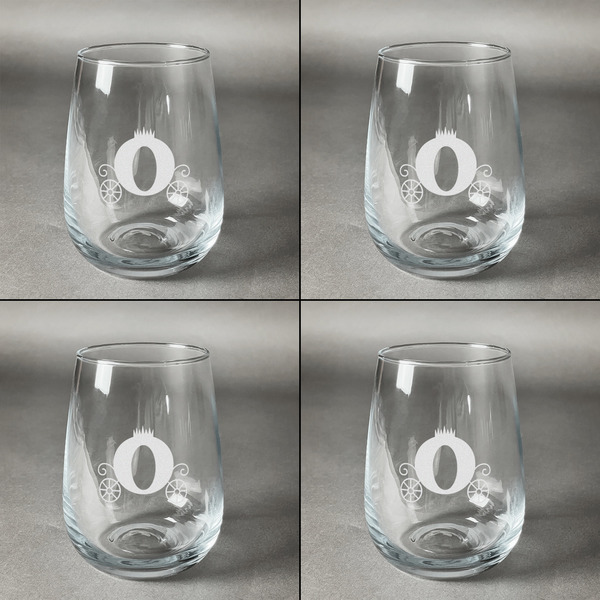 Princess Carriage Set of Four Personalized Stemless Wineglasses (Approval)