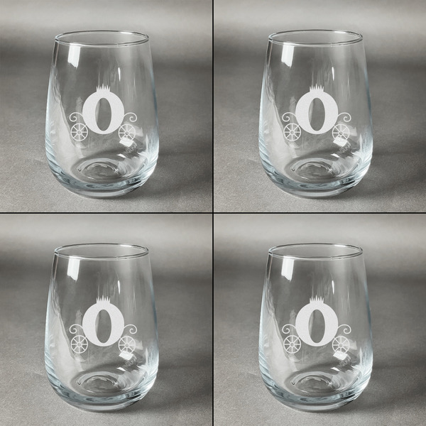 Princess Carriage Set of Four Personalized Stemless Wineglasses (Approval)