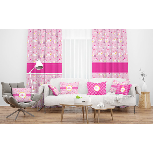 Princess Carriage Sheer and Custom Curtains in Room with Matching Pillows