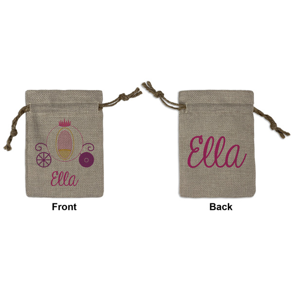 Custom Princess Carriage Small Burlap Gift Bag - Front & Back (Personalized)