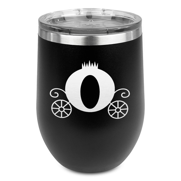 Custom Princess Carriage Stemless Stainless Steel Wine Tumbler - Black - Double Sided (Personalized)