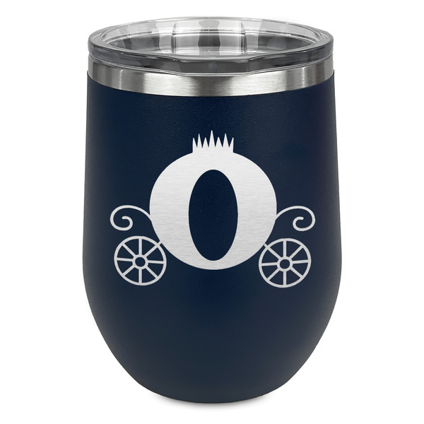 Custom Princess Carriage Stemless Stainless Steel Wine Tumbler - Navy - Double Sided (Personalized)