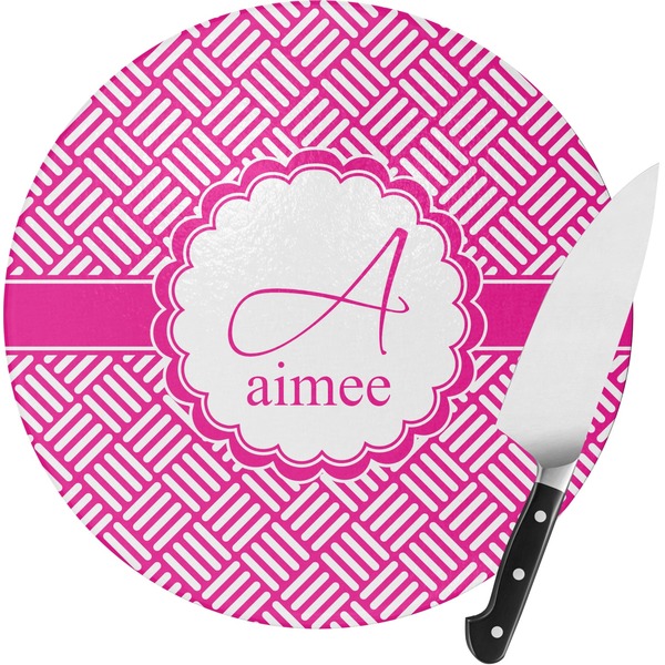 Custom Square Weave Round Glass Cutting Board - Small (Personalized)