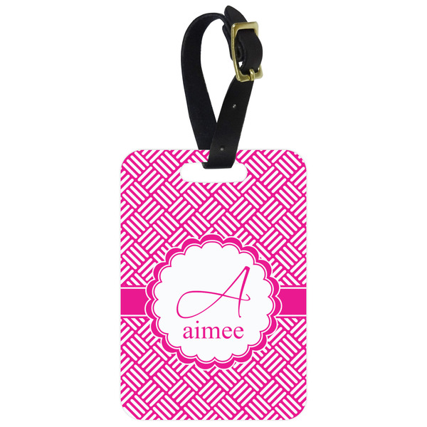 Custom Square Weave Metal Luggage Tag w/ Name and Initial