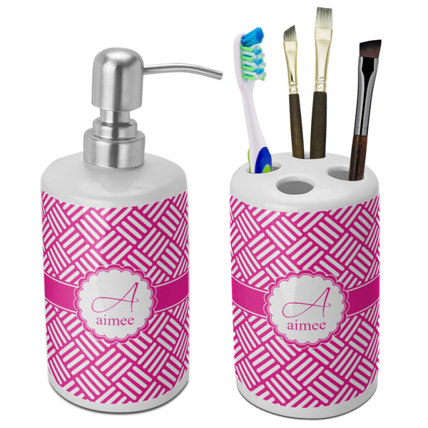 Custom Square Weave Ceramic Bathroom Accessories Set (Personalized)
