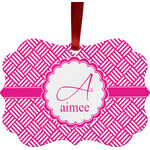 Square Weave Metal Frame Ornament - Double Sided w/ Name and Initial