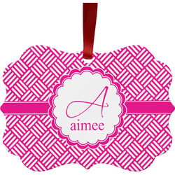 Square Weave Metal Frame Ornament - Double Sided w/ Name and Initial