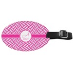 Square Weave Genuine Leather Oval Luggage Tag (Personalized)