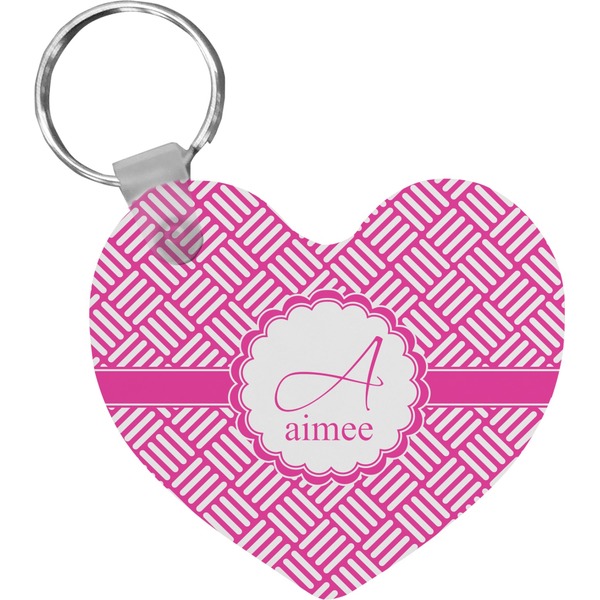 Custom Square Weave Heart Plastic Keychain w/ Name and Initial