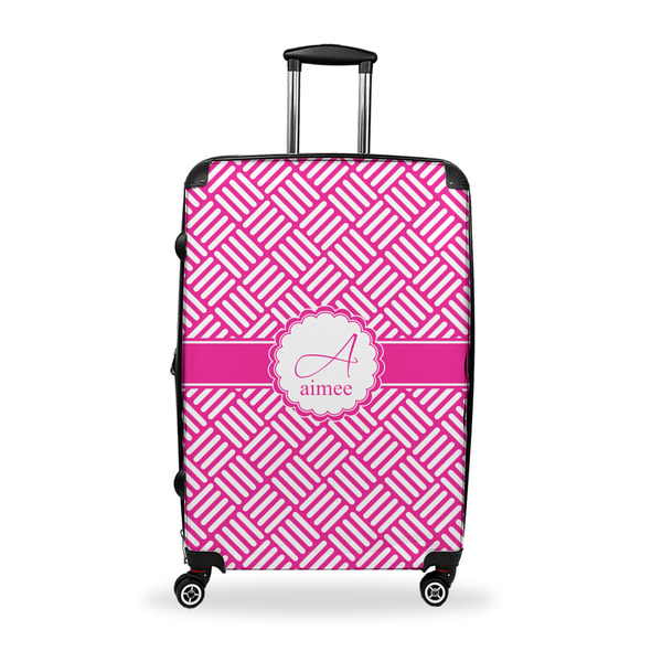 Custom Square Weave Suitcase - 28" Large - Checked w/ Name and Initial