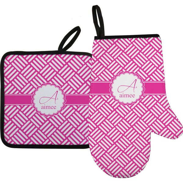 Custom Square Weave Oven Mitt & Pot Holder Set w/ Name and Initial