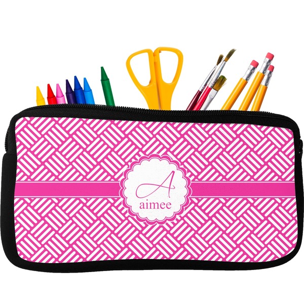 Custom Square Weave Neoprene Pencil Case - Small w/ Name and Initial
