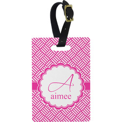 Square Weave Plastic Luggage Tag - Rectangular w/ Name and Initial