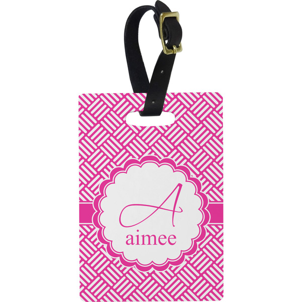 Custom Square Weave Plastic Luggage Tag - Rectangular w/ Name and Initial