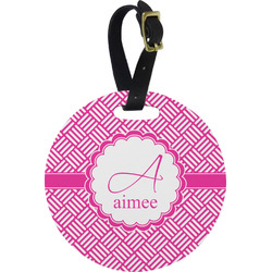 Square Weave Plastic Luggage Tag - Round (Personalized)