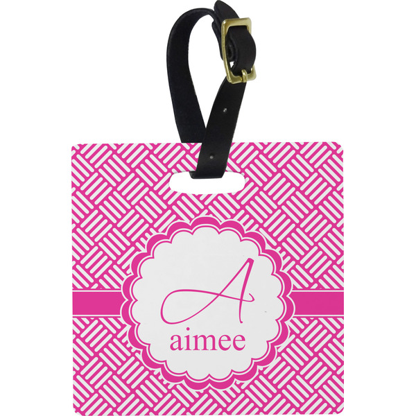 Custom Square Weave Plastic Luggage Tag - Square w/ Name and Initial