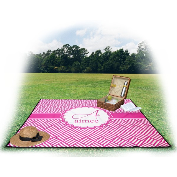 Hashtag Picnic Blanket - with Basket Hat and Book - in Use