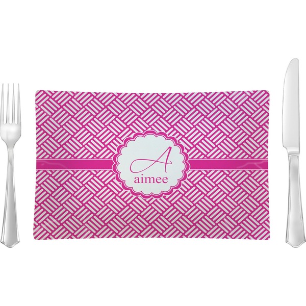 Custom Square Weave Rectangular Glass Lunch / Dinner Plate - Single or Set (Personalized)