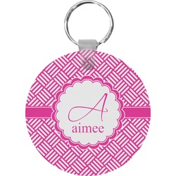 Square Weave Round Plastic Keychain (Personalized)