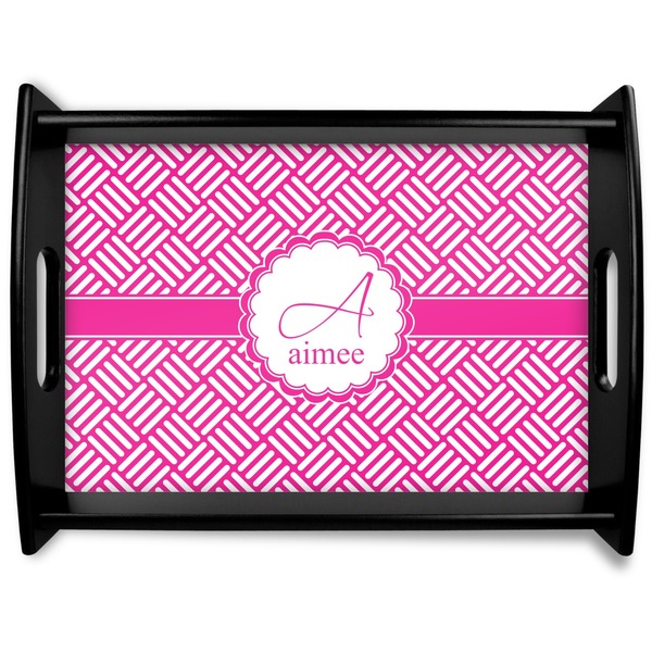 Custom Square Weave Black Wooden Tray - Large (Personalized)