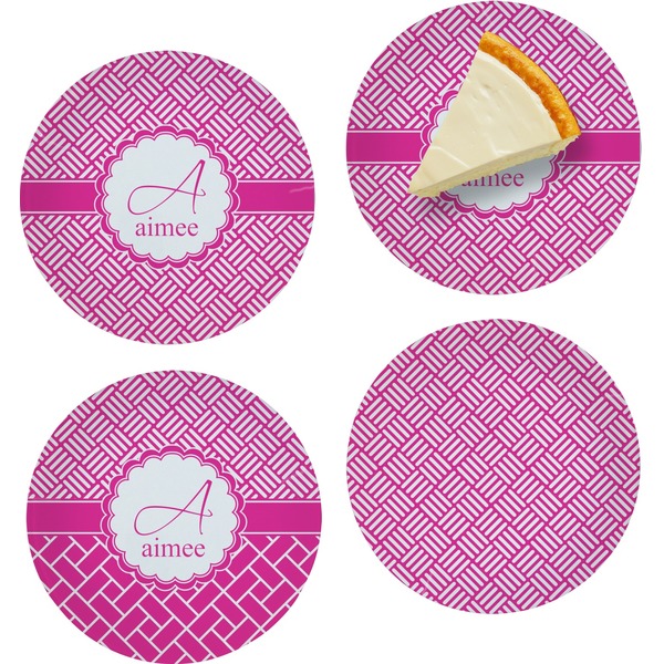 Custom Square Weave Set of 4 Glass Appetizer / Dessert Plate 8" (Personalized)