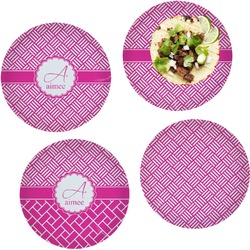 Square Weave Set of 4 Glass Lunch / Dinner Plate 10" (Personalized)