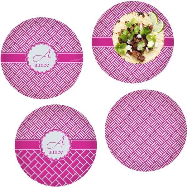 Custom Square Weave Set of 4 Glass Lunch / Dinner Plate 10" (Personalized)