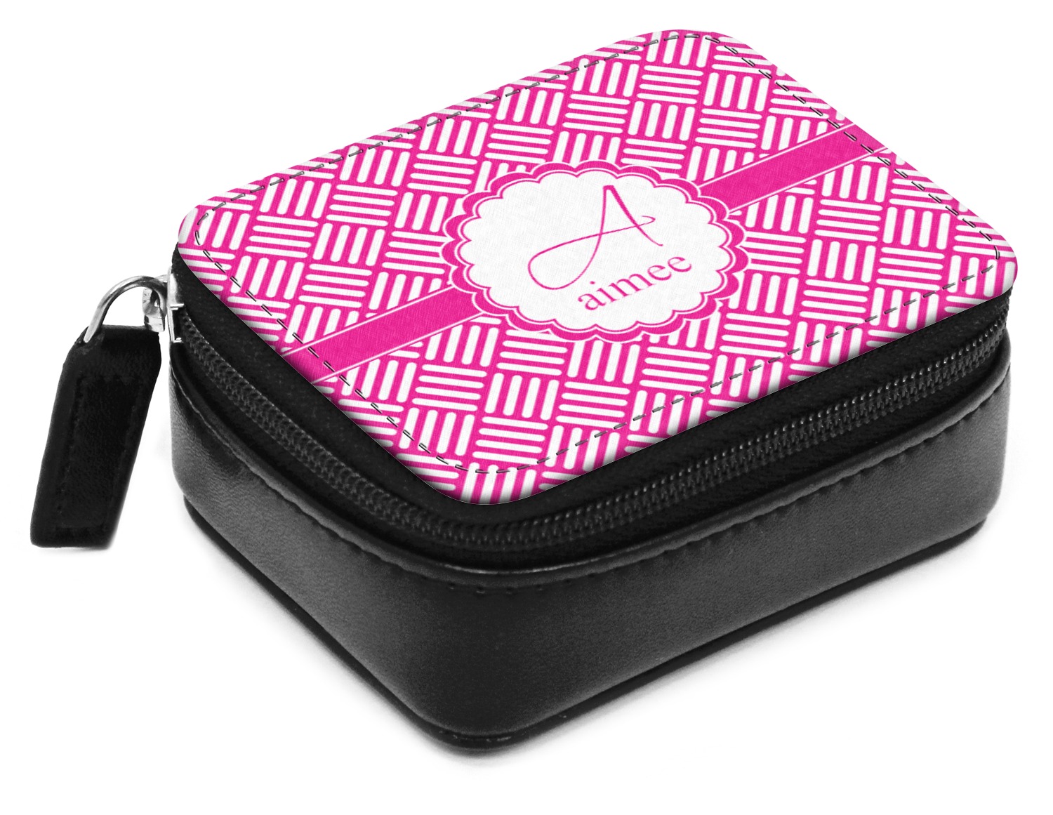 Square Weave Small Leatherette Travel Pill Case (Personalized