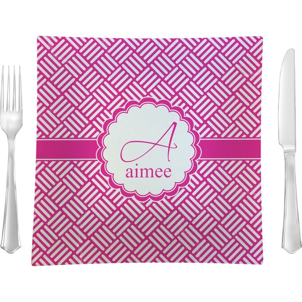 Custom Square Weave 9.5" Glass Square Lunch / Dinner Plate- Single or Set of 4 (Personalized)