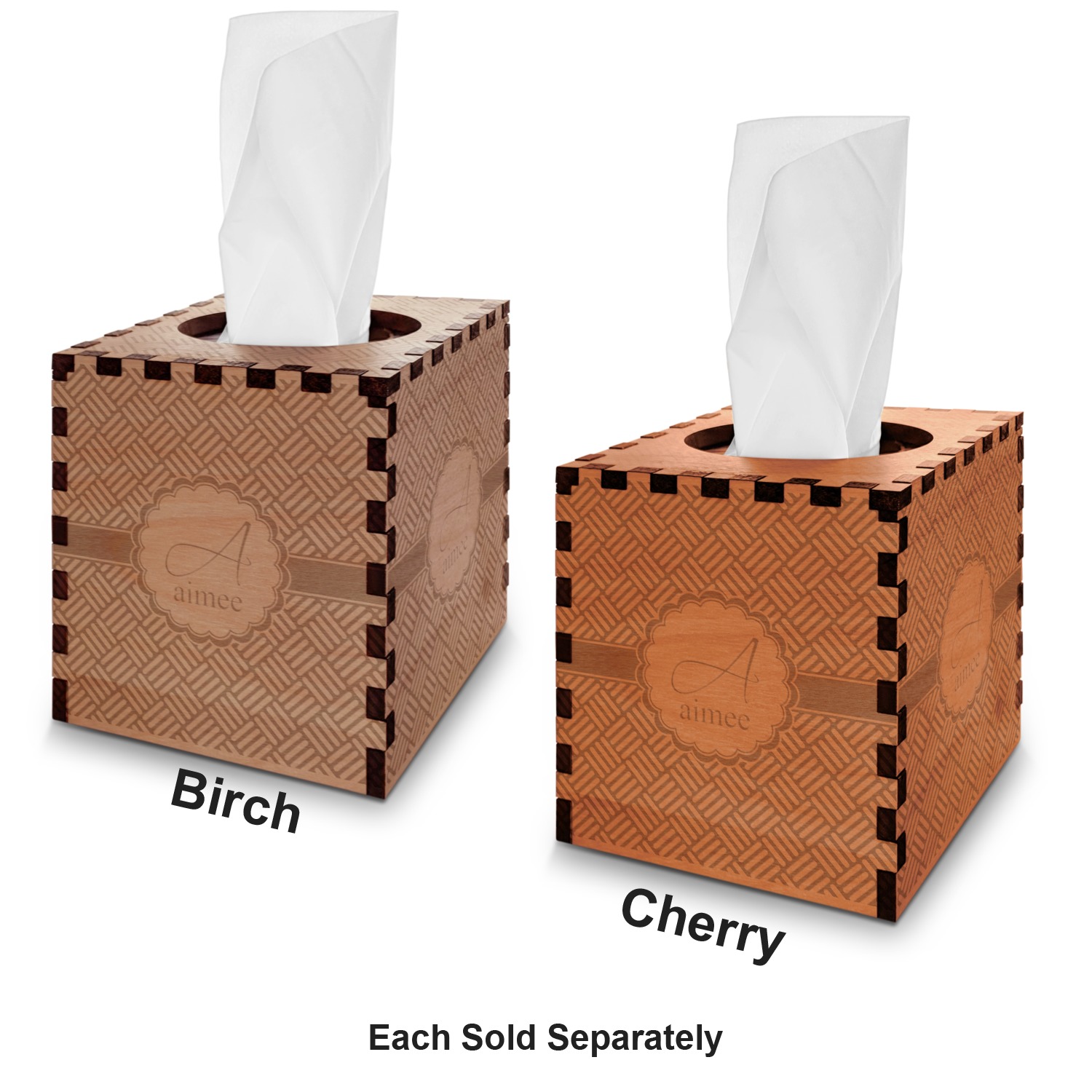 Square Weave Cherry Wood Tissue Box Cover Square (Personalized