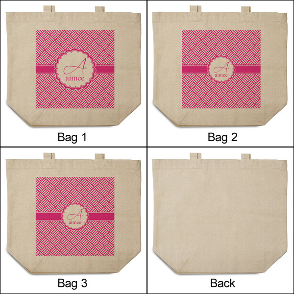 Square Weave 3 Reusable Cotton Grocery Bags - Front & Back View