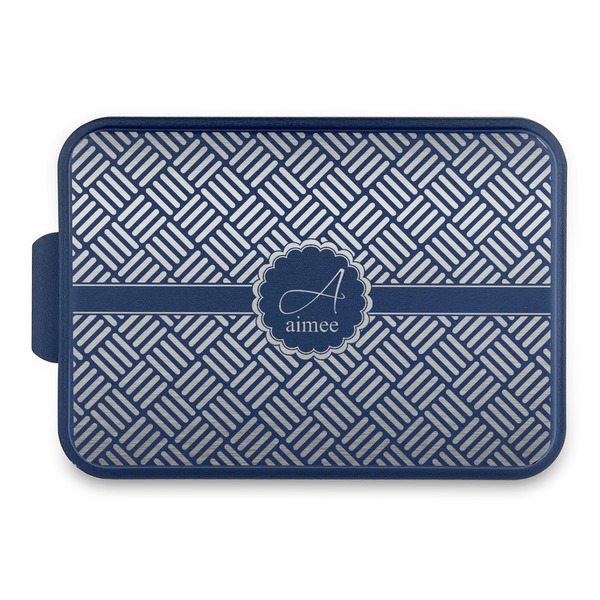 Custom Square Weave Aluminum Baking Pan with Navy Lid (Personalized)